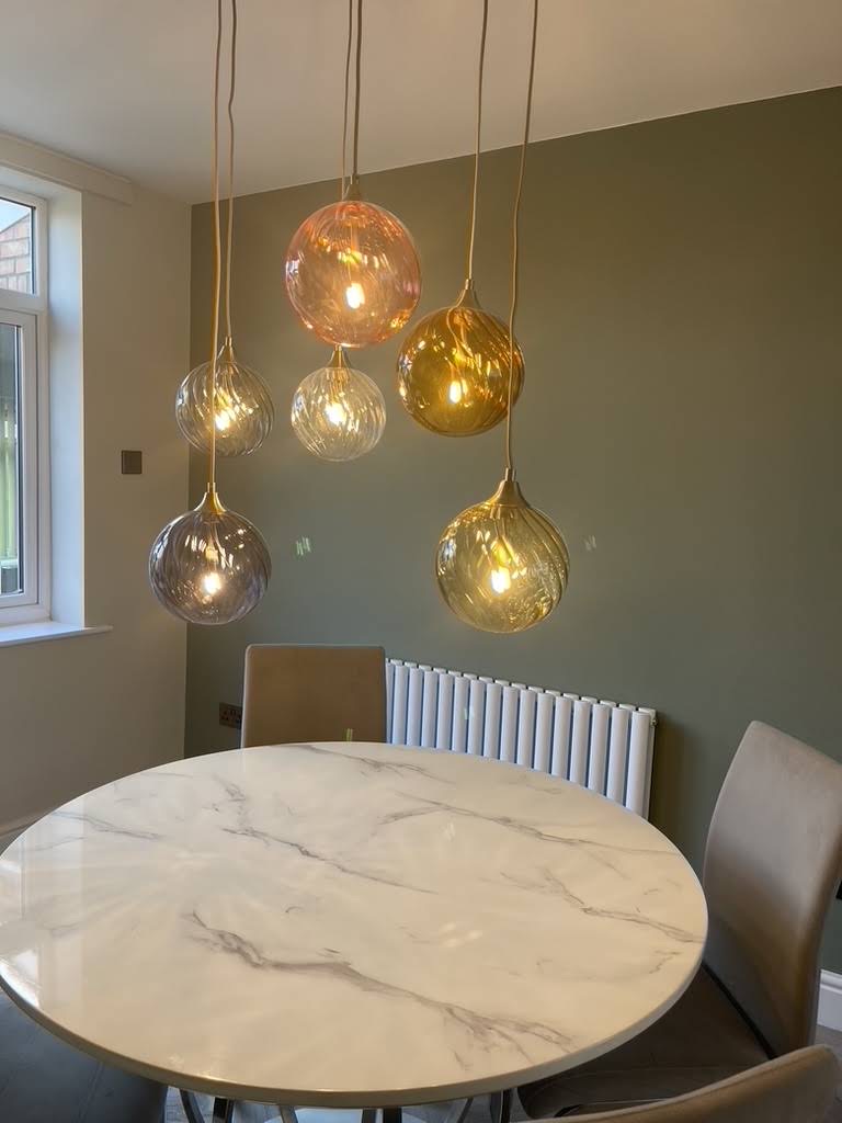 Completed multi-pendant dining room lighting installation by BrightSpark